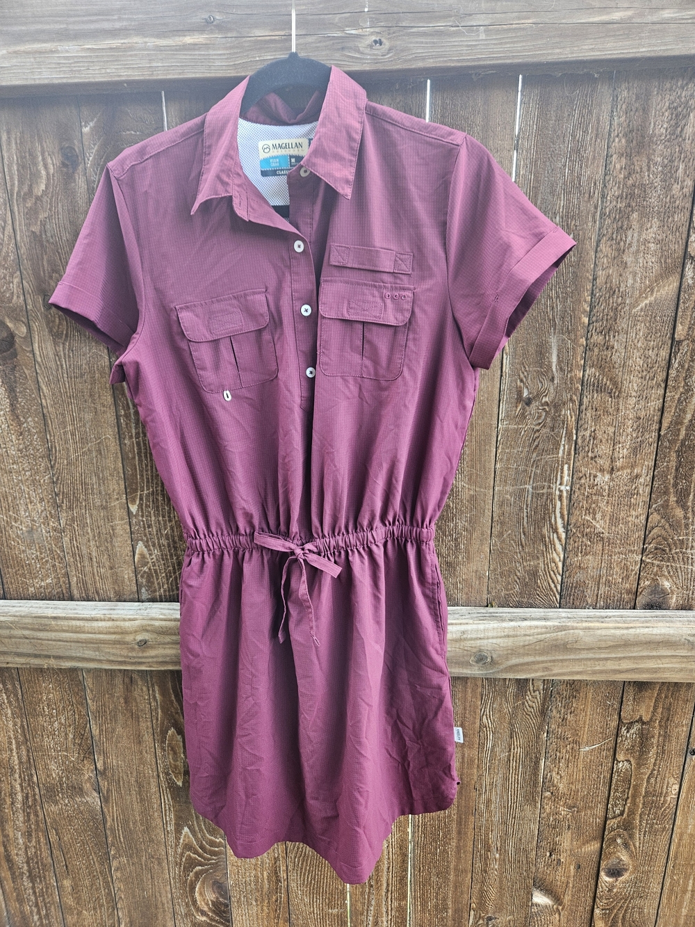 Magellan Outdoors Short Sleeve Shirt Dress in Berry